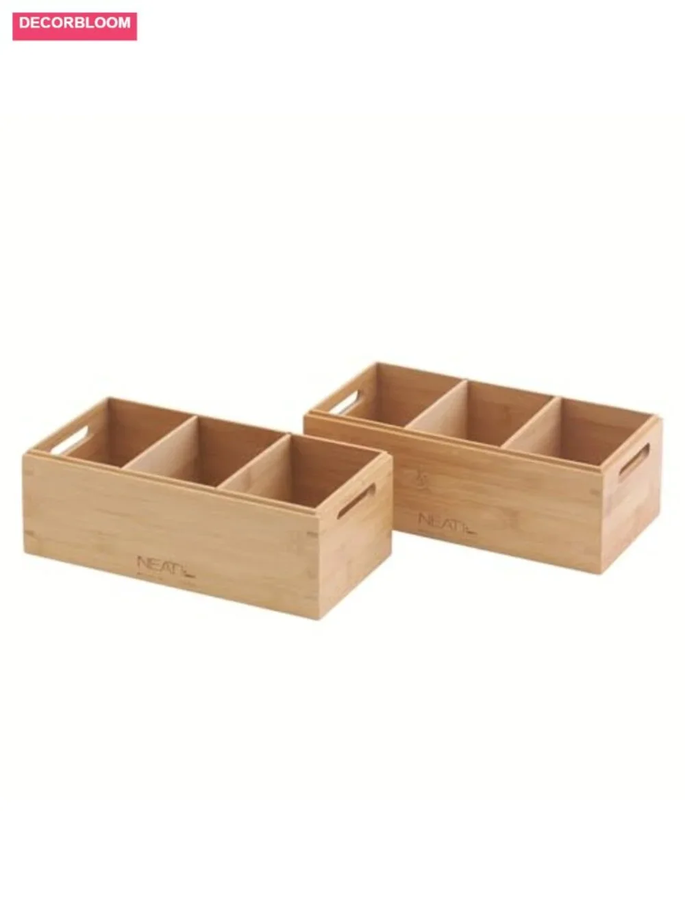 Bamboo Wood Storage Boxes with Handles Set of 2 Stackable